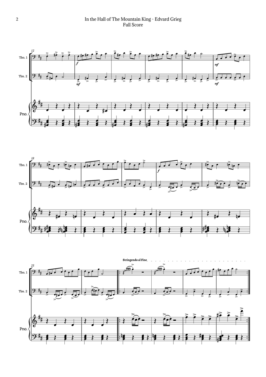 In the Hall of the Mountain King by Grieg Trombone Duet scores gallery preview page 2