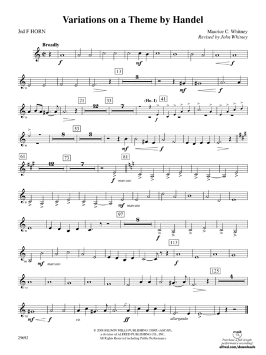 Variations on a Theme by Handel: 3rd F Horn Full Orchestra scores gallery preview page 1