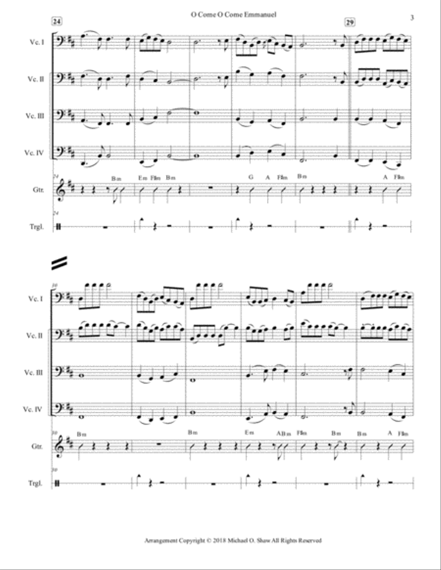 O Come O Come Emmanuel for Cello Quartet String Quartet scores gallery preview page 4