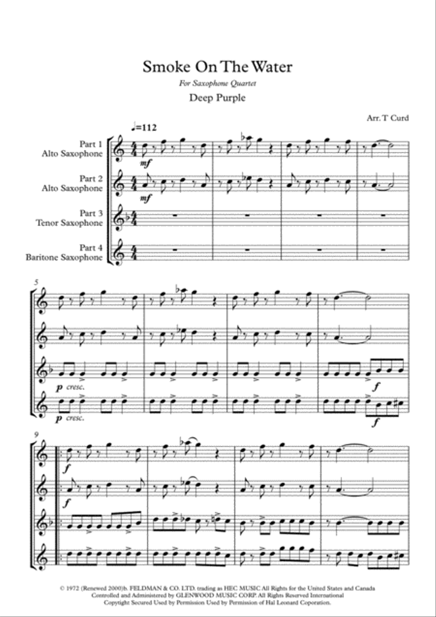 Smoke On The Water Woodwind Quartet scores gallery preview page 2