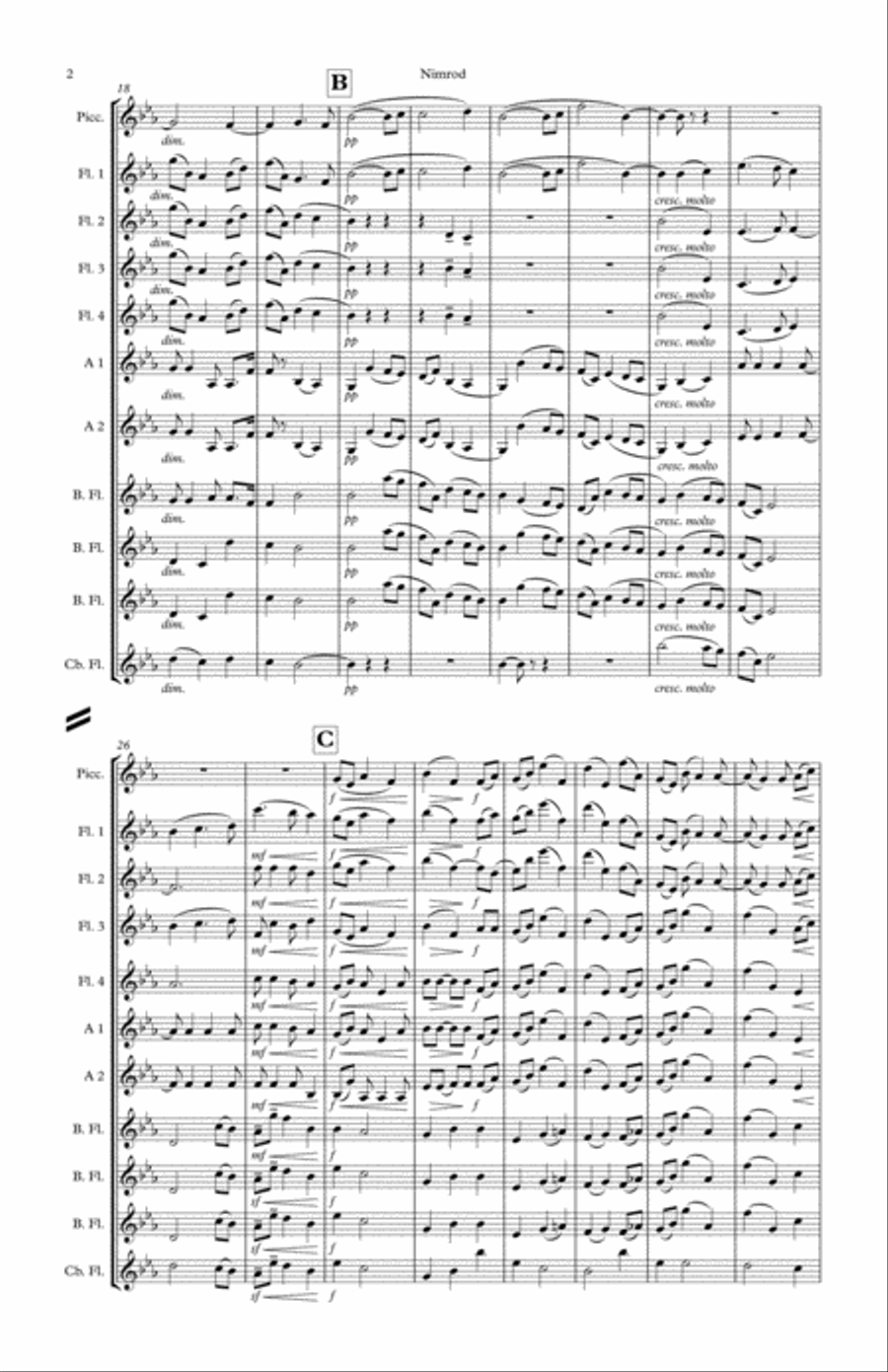 Nimrod, from Enigma Variations Flute Choir scores gallery preview page 4