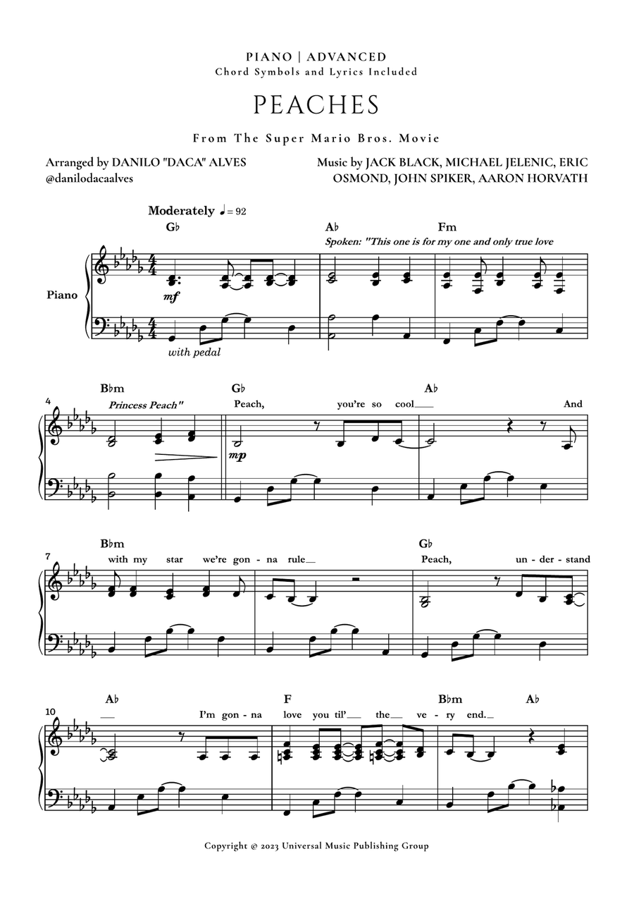 Peaches Piano Solo scores gallery preview page 1
