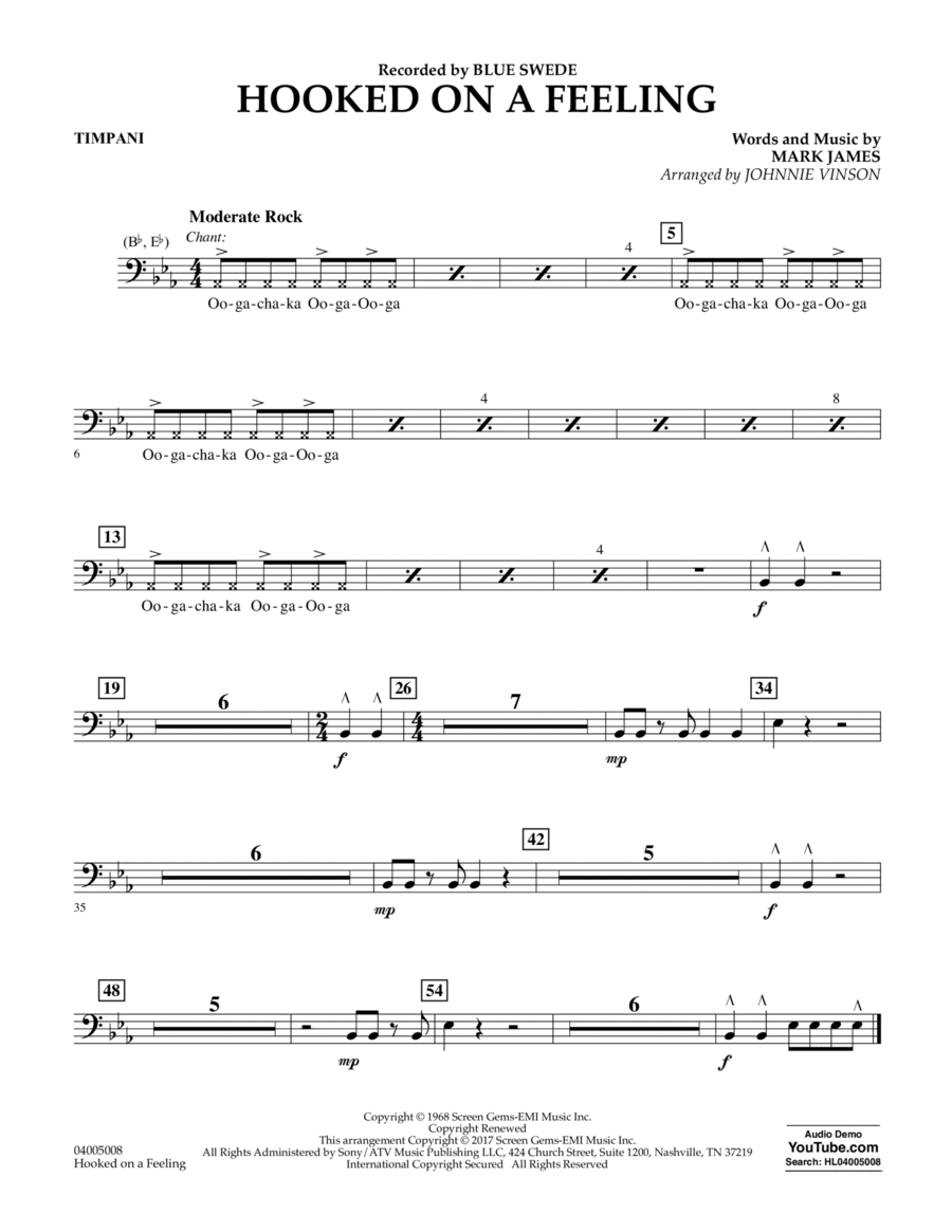 Hooked on a Feeling - Timpani Concert Band scores gallery preview page 1