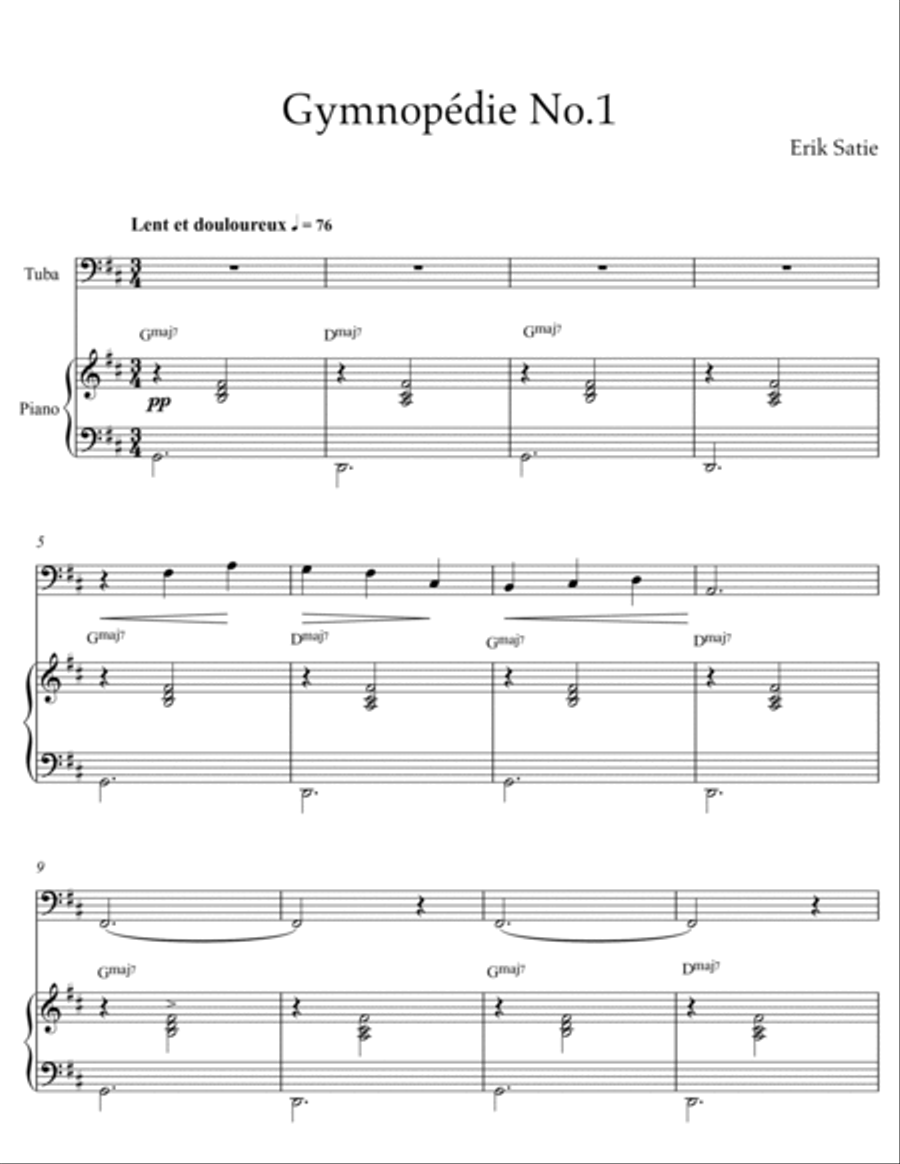 Erik Satie - Gymnopedie No 1 (Piano and Tuba) Small Ensemble scores gallery preview page 2