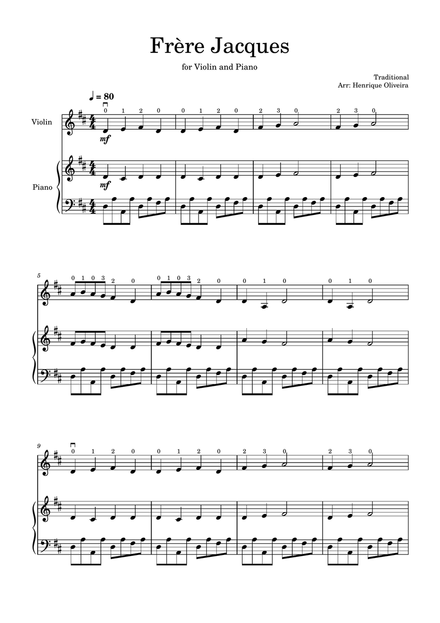 Frère Jacques (Violin and Piano) - Beginner Level Frère Jacques (Violin and Piano) - Beginner Level Violin Solo scores gallery preview page 1