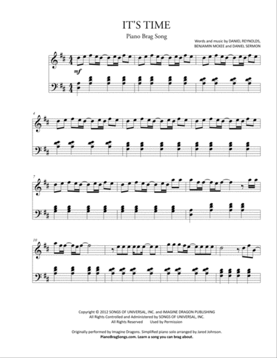 It's Time Piano Solo scores gallery preview page 1