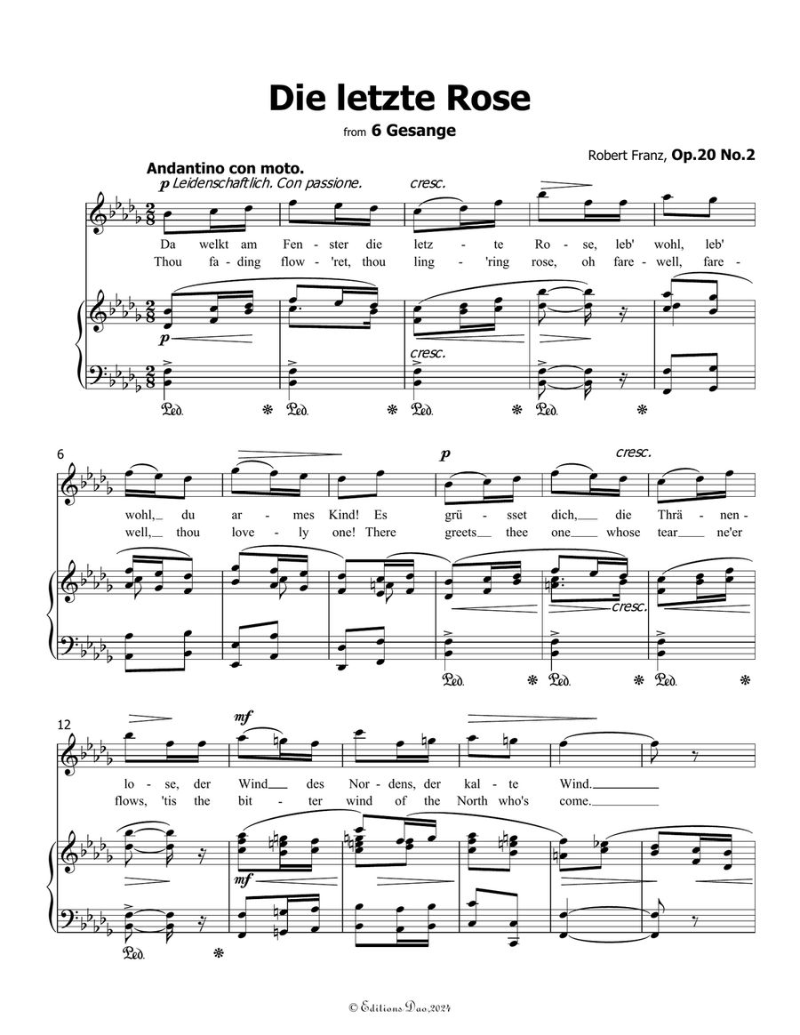 Die letzte Rose, by Robert Franz, in b flat minor Voice scores gallery preview page 3