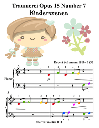 Traumerei Opus 15 Number 7 Kinderszenen Beginner Piano Sheet Music with Colored Notes