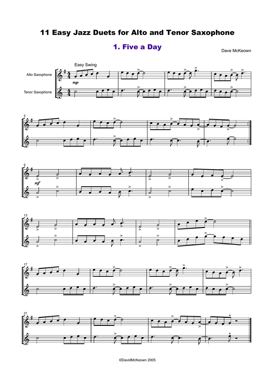 11 Easy Jazz Duets for Alto and Tenor Saxophone Woodwind Duet scores gallery preview page 2