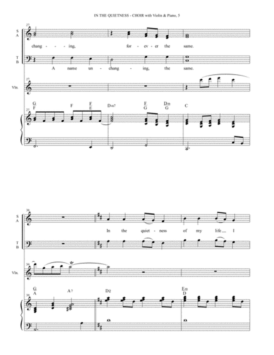 IN THE QUIETNESS (For SATB Choir with Violin & Piano - separate Octavo, Choir & Violin Part included image number null