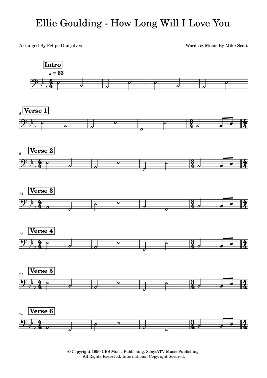 How Long Will I Love You How Long Will I Love You Double Bass scores gallery preview page 1
