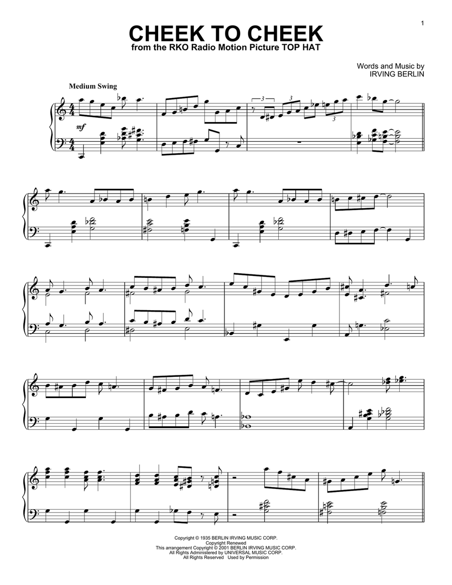 Cheek To Cheek (arr. Al Lerner) Piano Solo scores gallery preview page 1