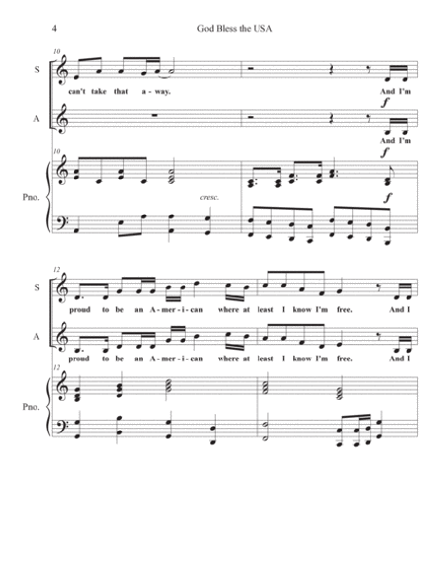 God Bless The U.s.a. Alto Voice scores gallery preview page 4