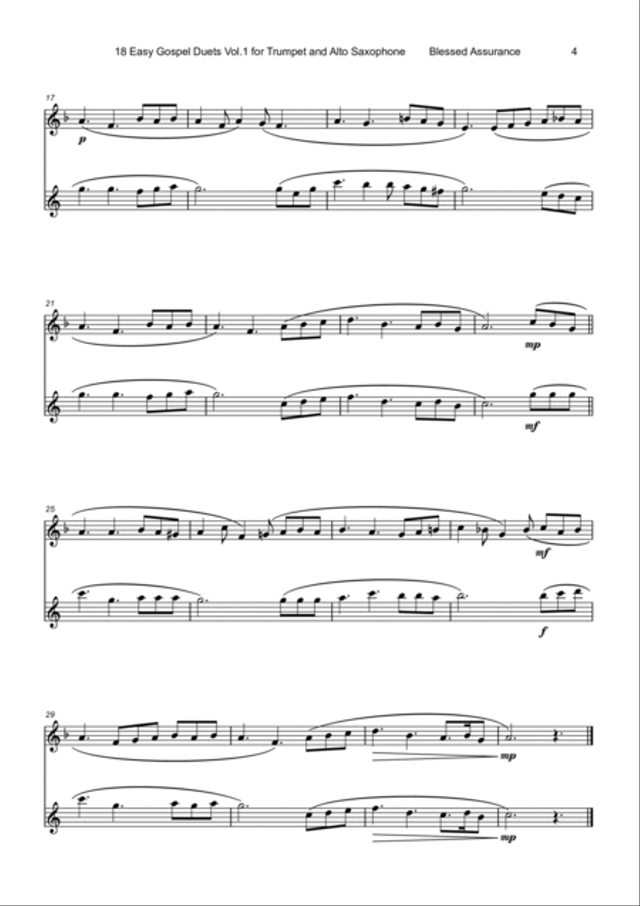 18 Easy Gospel Duets Vol.1 for Trumpet and Alto Saxophone Alto Saxophone scores gallery preview page 6