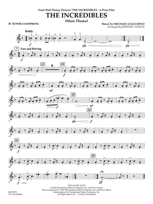 The Incredibles (Main Theme) (arr. Johnnie Vinson) - Bb Tenor Saxophone