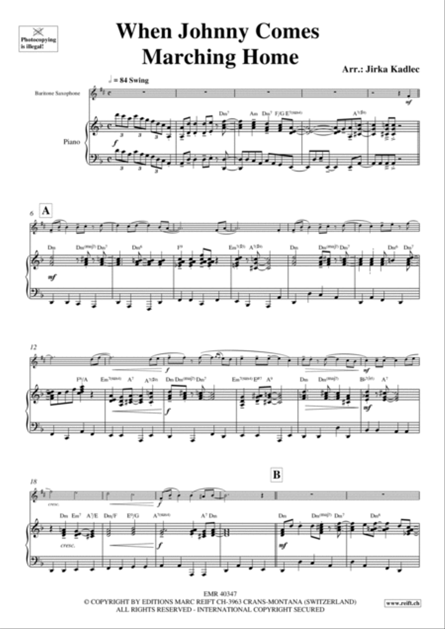 When Johnny Comes Marching Home Baritone Saxophone scores gallery preview page 4