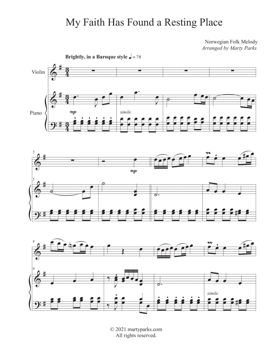 My Faith Has Found a Resting Place (Violin-Piano) Violin Solo scores gallery preview page 1