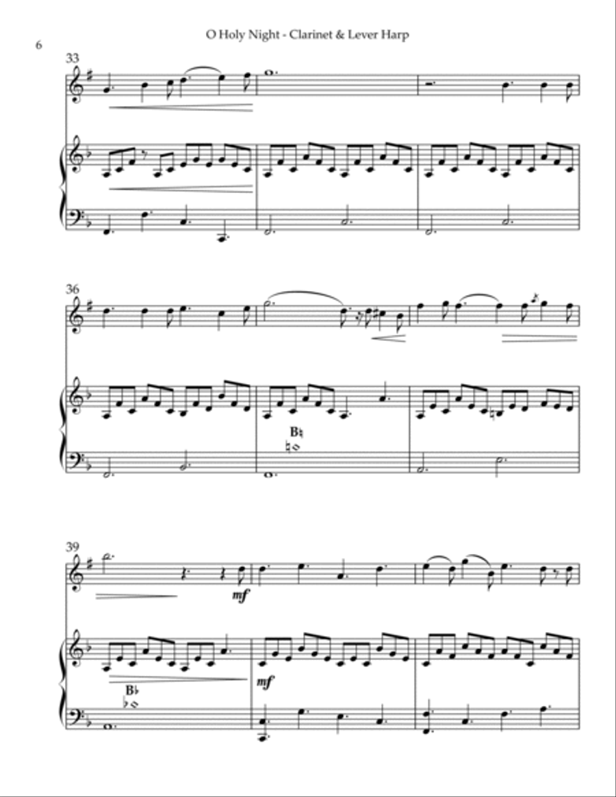 O Holy Night, Duet for Bb Clarinet & Lever Harp B-Flat Clarinet scores gallery preview page 6