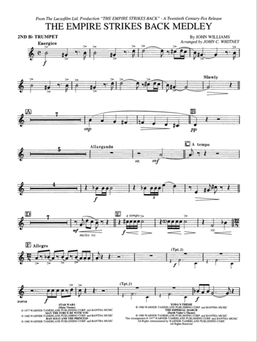 The Empire Strikes Back Medley: 2nd B-flat Trumpet by John