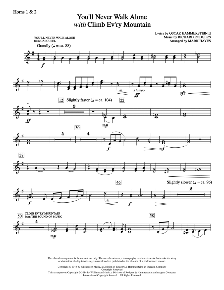 You'll Never Walk Alone (with Climb Every Mountain) - F Horn 1 & 2 Choir scores gallery preview page 1