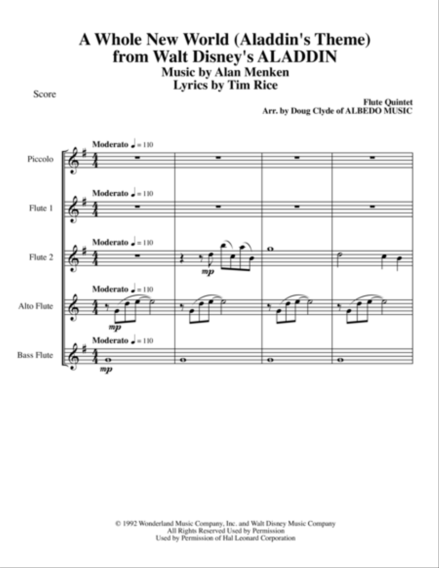 A Whole New World (from 'Aladdin') Woodwind Quintet scores gallery preview page 1