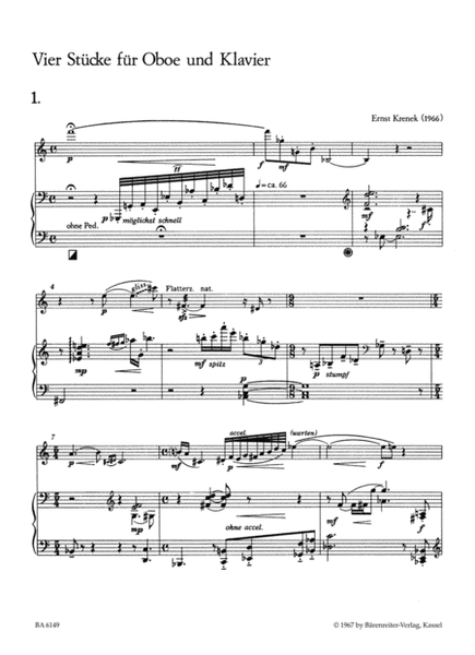 Vier Stuecke for Oboe and Piano op. 193