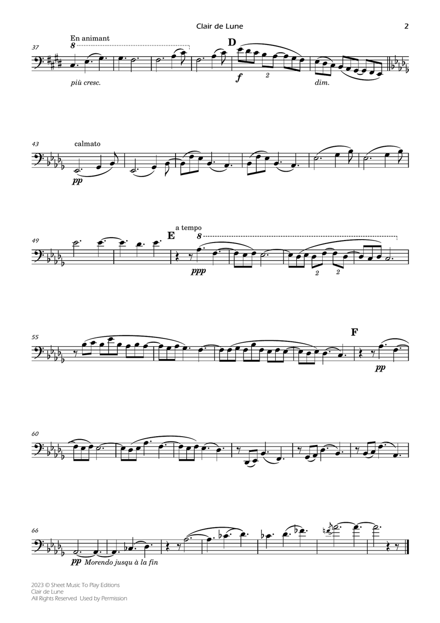 Clair de Lune by Debussy - Cello and Piano (Individual Parts) Piano scores gallery preview page 2