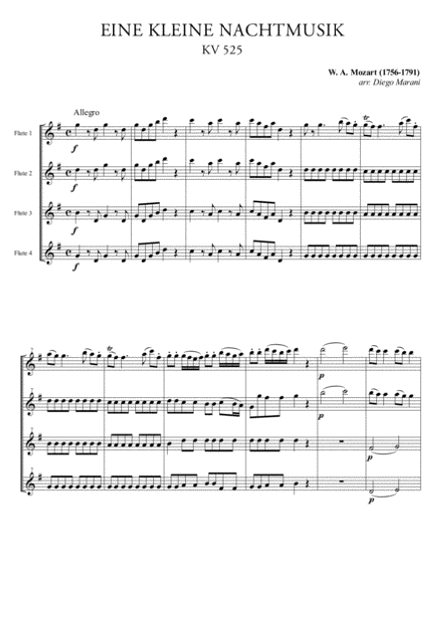 Eine Kleine Nachtmusik for Flute Quartet Flute Quartet scores gallery preview page 1