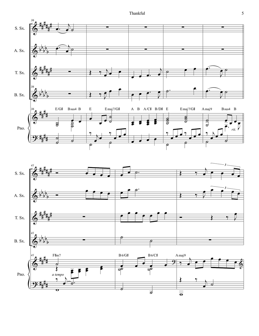 Thankful Saxophone Quartet scores gallery preview page 5