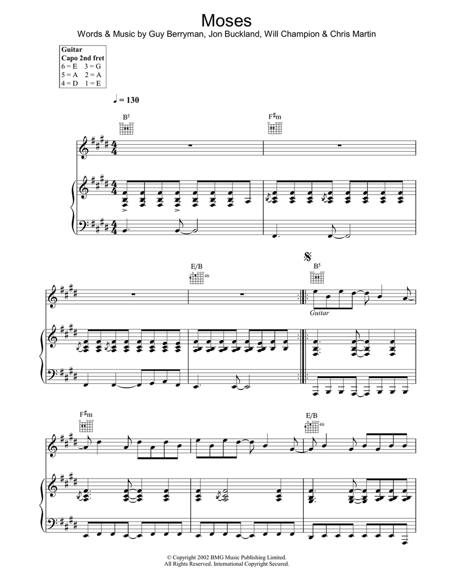Moses Piano, Vocal, Guitar scores gallery preview page 1