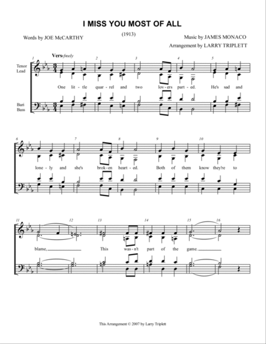 I Miss You Most of All 4-Part scores gallery preview page 1