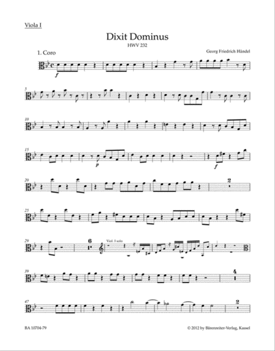 Dixit Dominus HWV 232 (Psalm 109) Viola scores gallery preview page 1