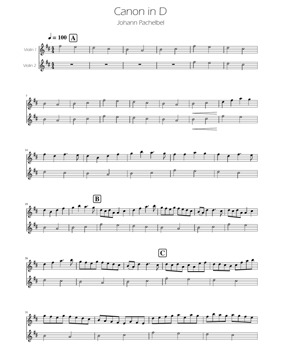 Canon in D - Violin Duet String Duet scores gallery preview page 1