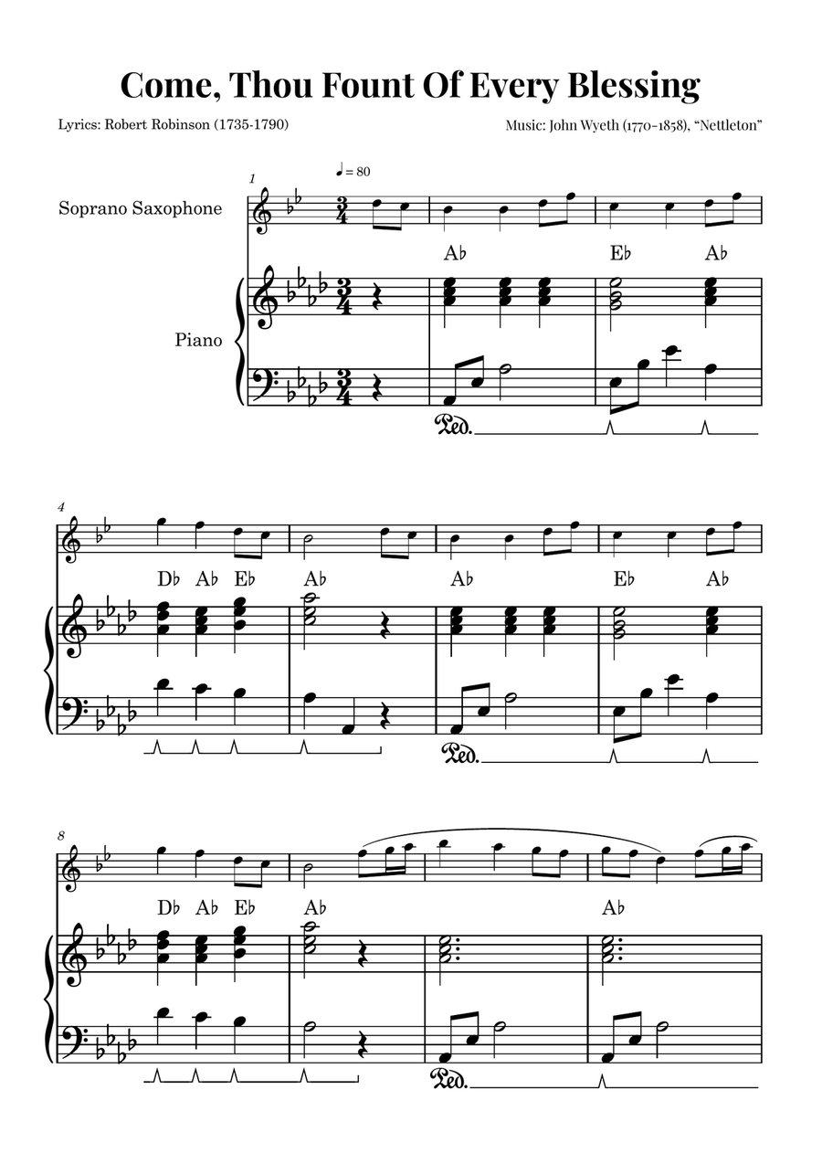 NETTLETON (Come, Thou Fount Of Every Blessing) | EASY ARRANGEMENT Soprano Saxophone scores gallery preview page 1