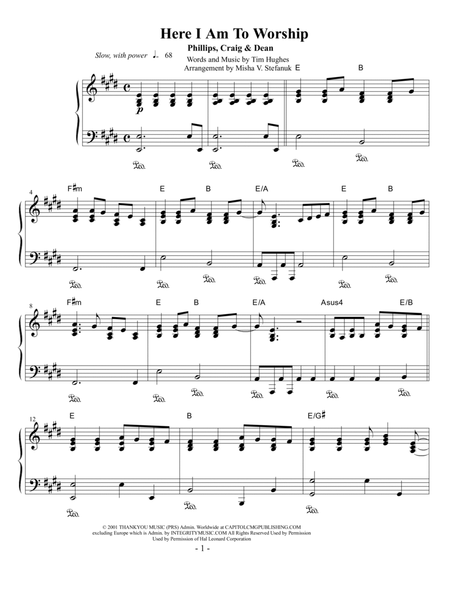Here I Am To Worship Easy Piano scores gallery preview page 1