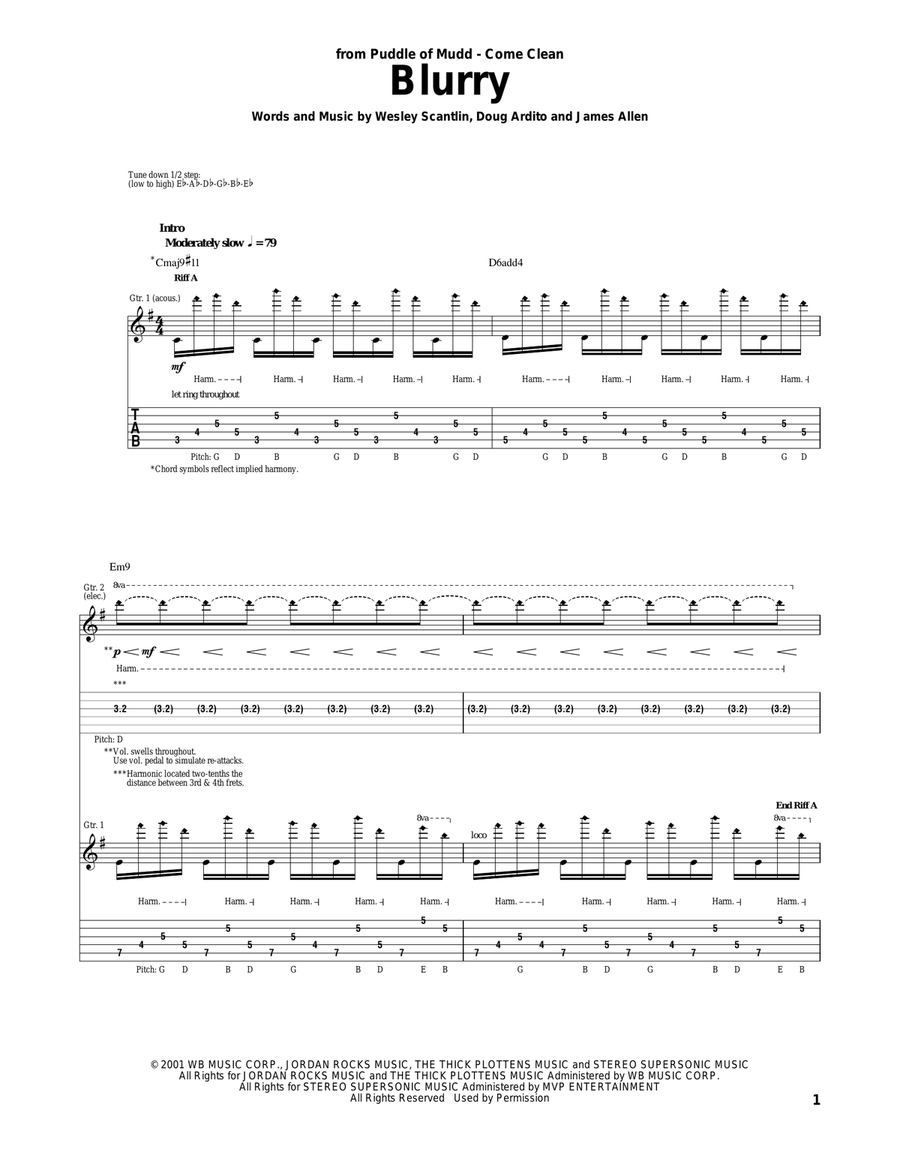 Blurry Acoustic Guitar scores gallery preview page 1