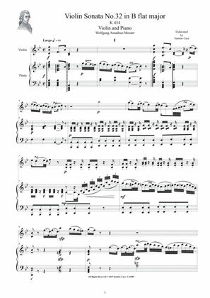 Mozart - Violin Sonata No.32 in B flat major K 454 for Violin and Piano - Score and Part