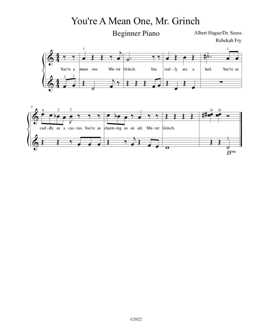 You're A Mean One, Mr. Grinch Easy Piano scores gallery preview page 1
