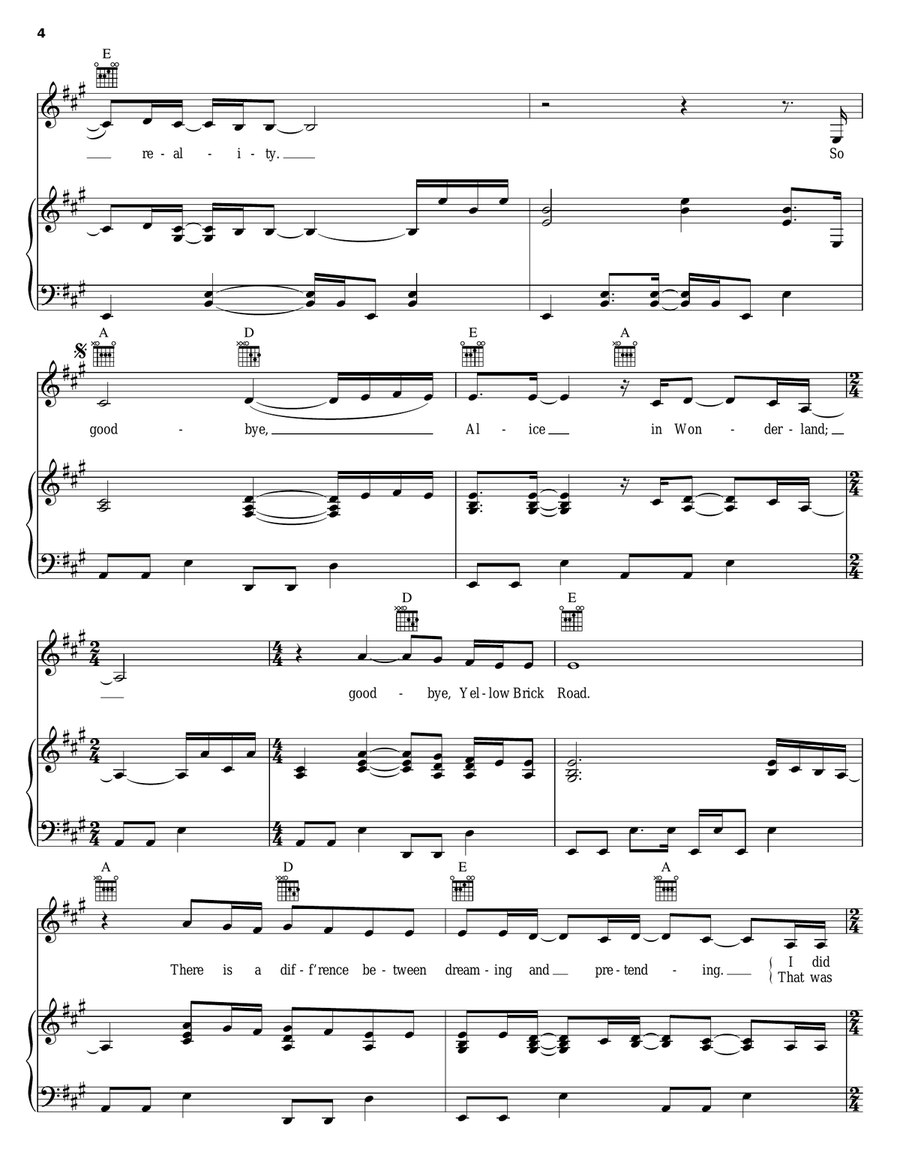 Goodbye Alice In Wonderland Piano, Vocal, Guitar scores gallery preview page 4