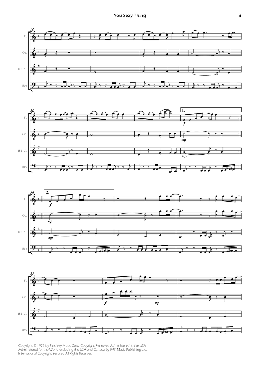 You Sexy Thing - Score Only Woodwind Quartet scores gallery preview page 3