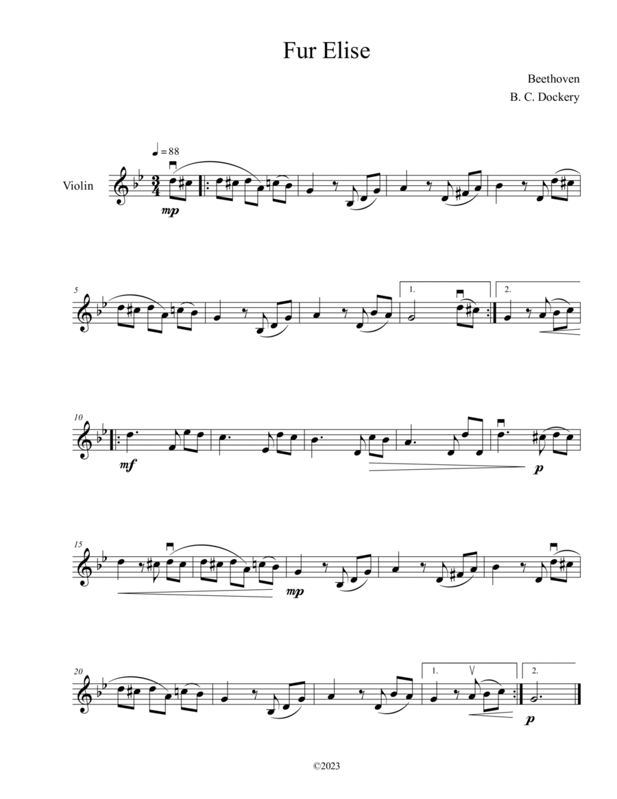 Fur Elise (Violin Solo) Violin Solo scores gallery preview page 1