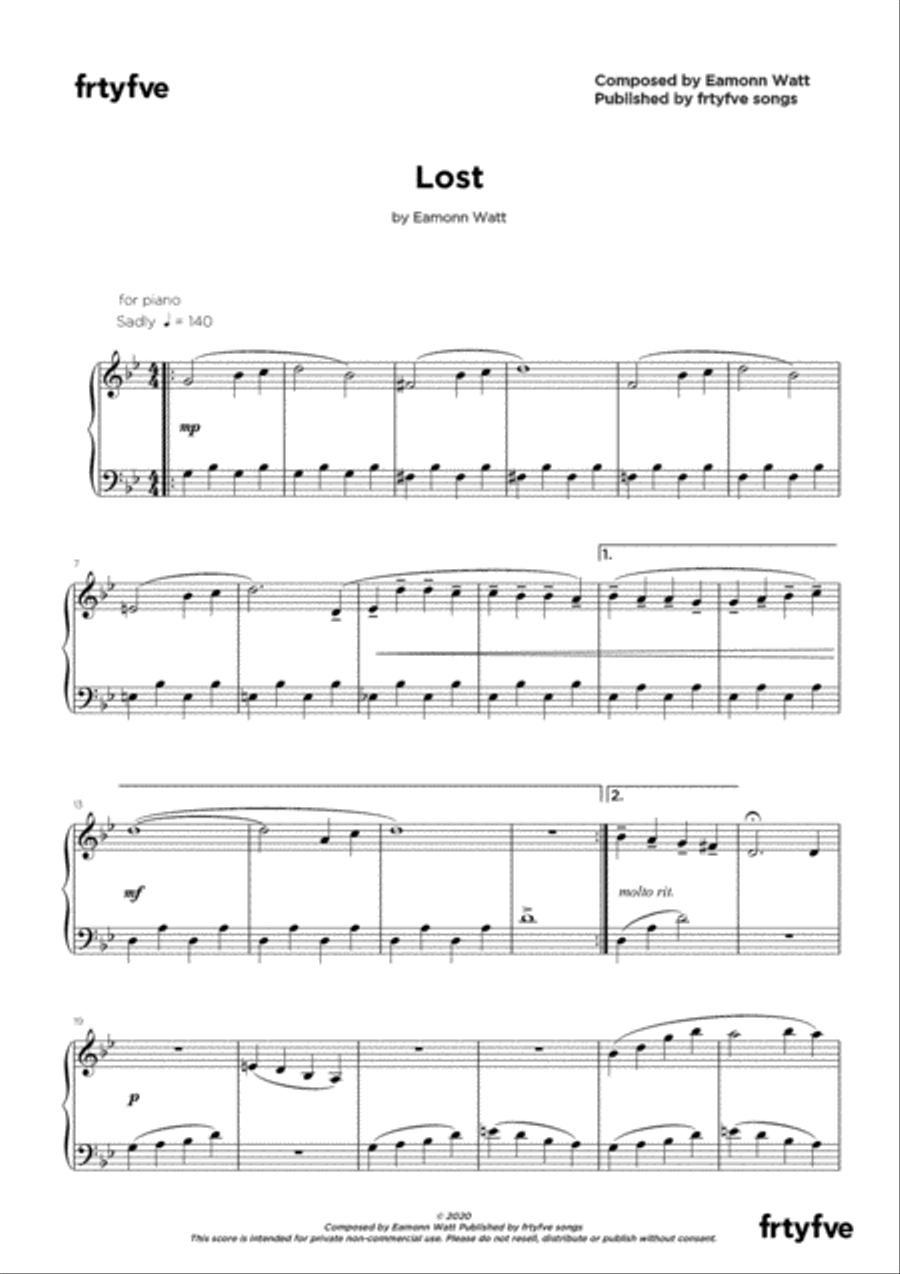 Lost Piano Solo scores gallery preview page 1