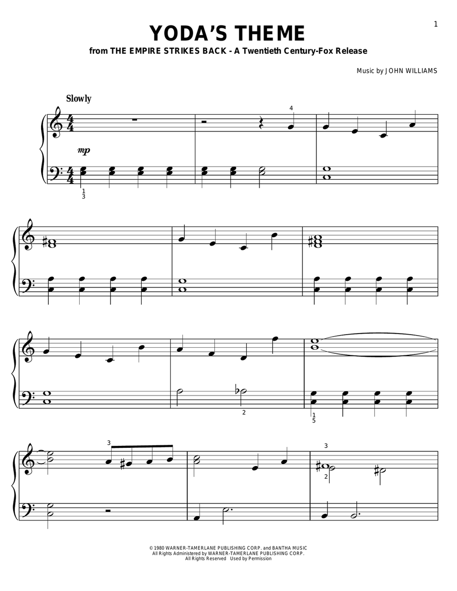 Yoda's Theme (from Star Wars: The Empire Strikes Back) Easy Piano scores gallery preview page 1