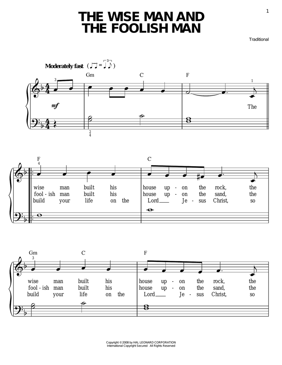 The Wise Man And The Foolish Man Easy Piano scores gallery preview page 1