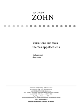 Book cover for Variations sur trois thèmes appalachiens