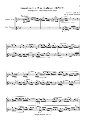 Invention No. 2 in C Minor arranged for Clarinet & Bass Clarinet