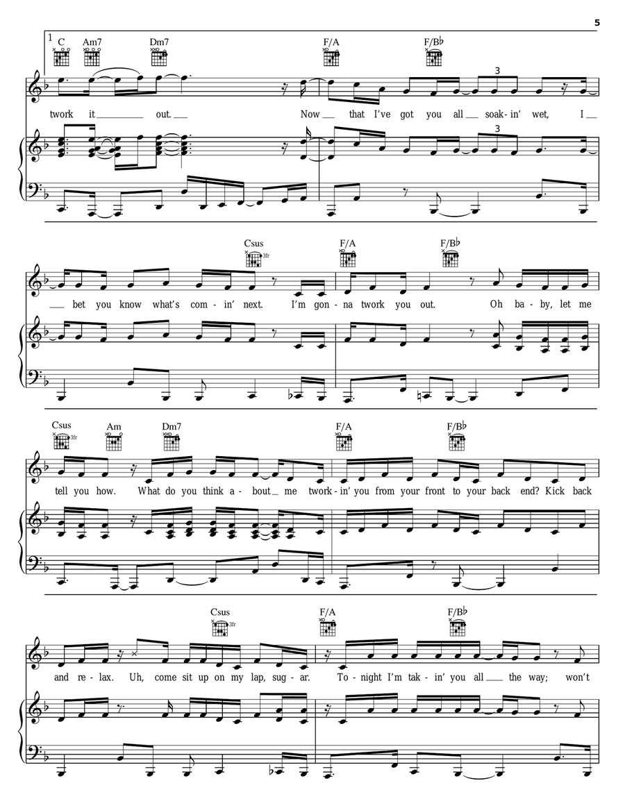Twork It Out Piano, Vocal, Guitar scores gallery preview page 5