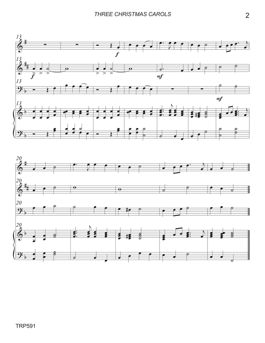 THREE CHRISTMAS CAROLS - for TRUMPET, ALTO SAX & TROMBONE with Piano Small Ensemble scores gallery preview page 2