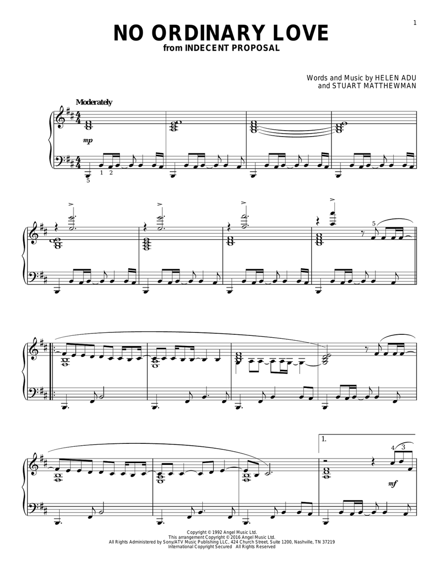 No Ordinary Love Piano Solo scores gallery preview page 1