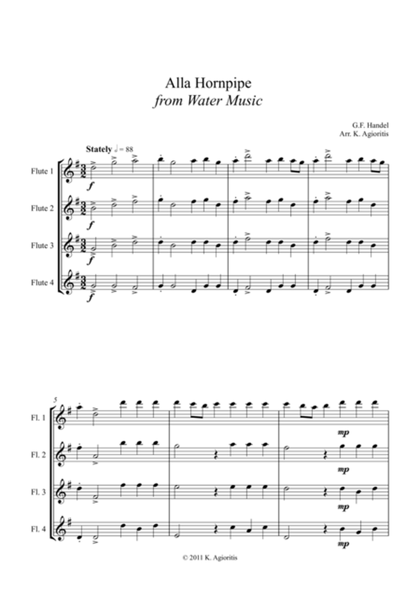 Alla Hornpipe from Handel's Water Music - for Flute Quartet
